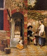 Courtyard with an Arbor and Drinkers, Pieter de Hooch